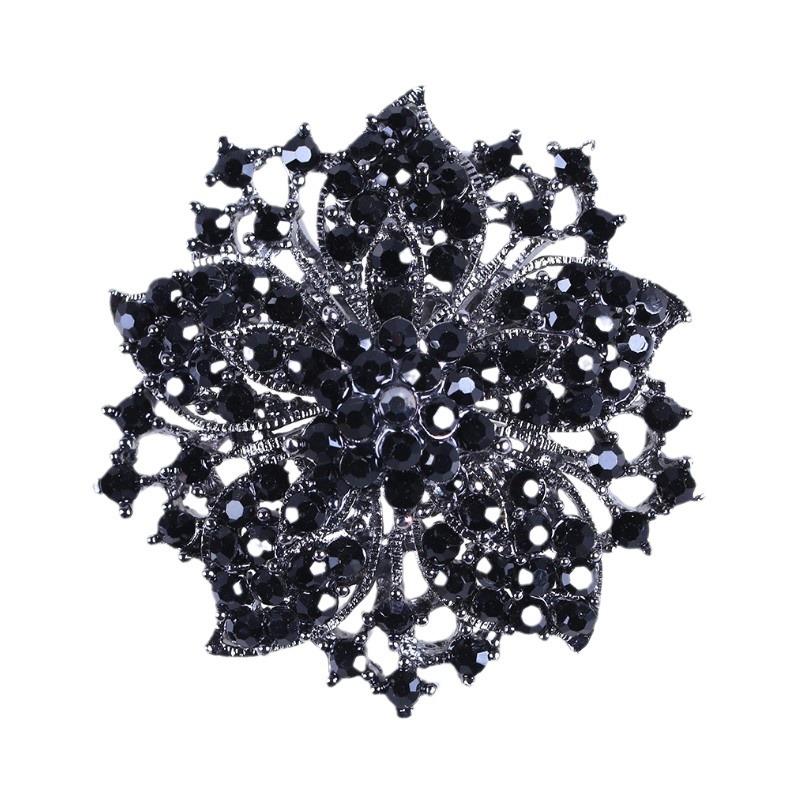 High-End Rhinestone Flower Safety Pin Brooch - Zinc Alloy Suit Accessory