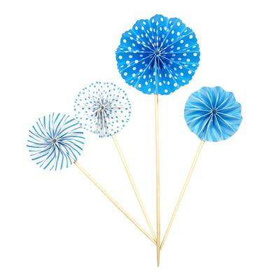 4pcs Paper Fans Decoration Birthday Party Gold Cake Topper Set Colorful Round Cakes Topper