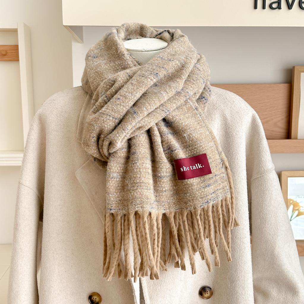 New model with red flower clip letter mark knitted scarf men and women winter warm couple versatile shawl