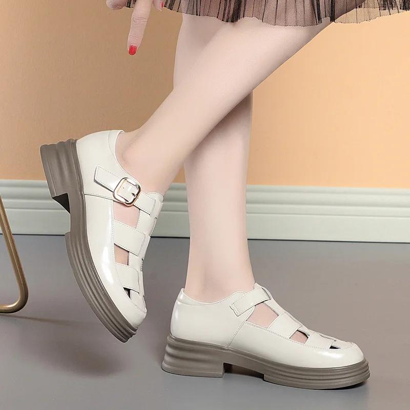 3.5cm All Match Comfortable Thick Bottom Platform Shoes Women Summer 2025 Med Square Heels Gladiator Sandals Office Beach Mom