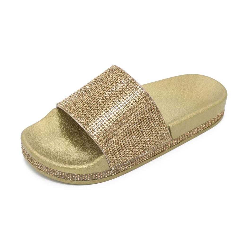fashion Women Shoes Outdoor Beach Slippers 2024 Summer Crystal Flats Ladies Casual Flip Flops Rhinestone Glitter Platform Slippers