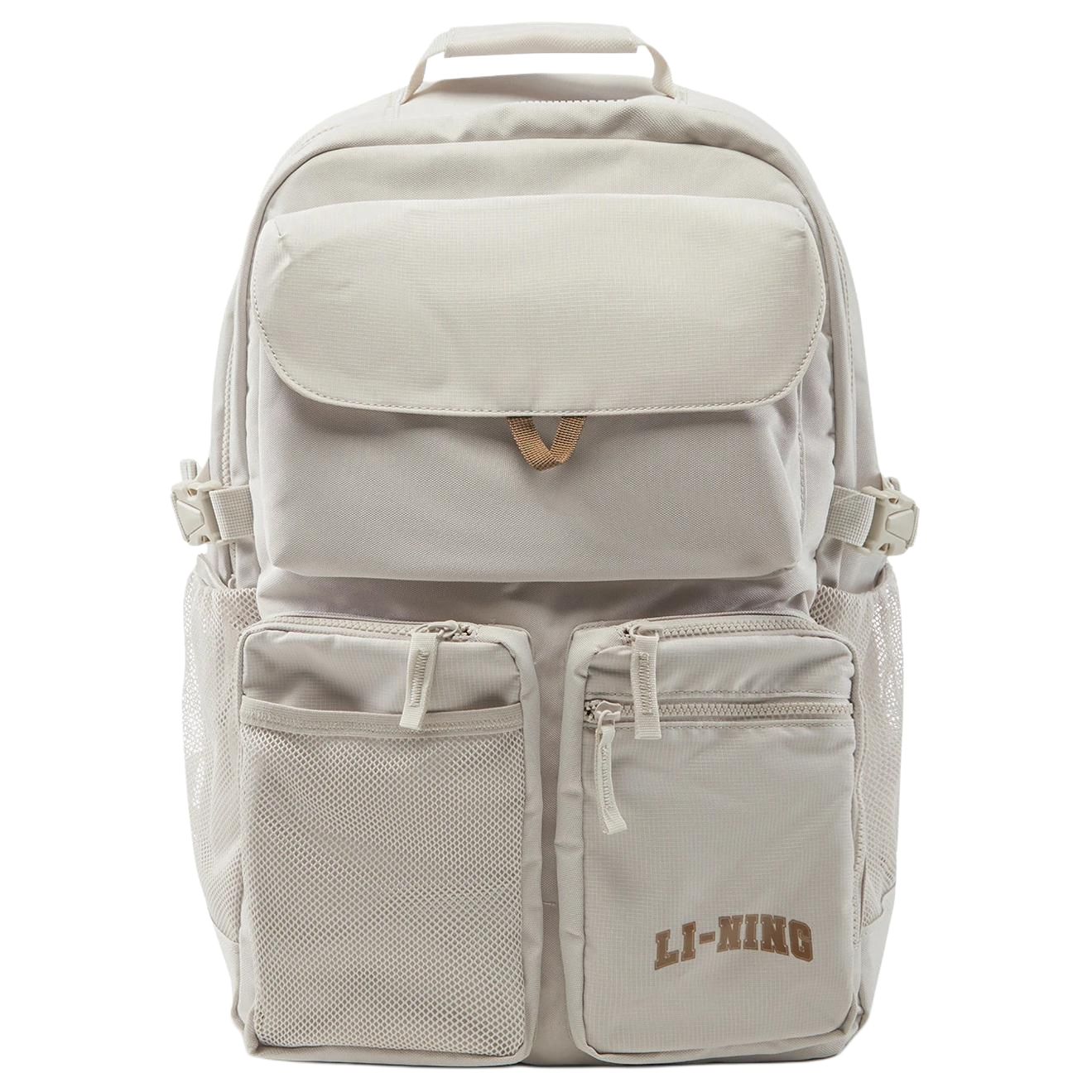Li-Ning Sports Lifestyle Series Brand Logo Zipper Closure Polyester Backpack Unisex backpack Oatmeal-Gray ABSU213-2 Oat Gray