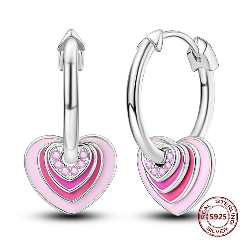 Purple Zircon Hoop Earrings 925 Silver U-shaped Liquid Metal Love Heart Fashion Earrings For Women Jewelry