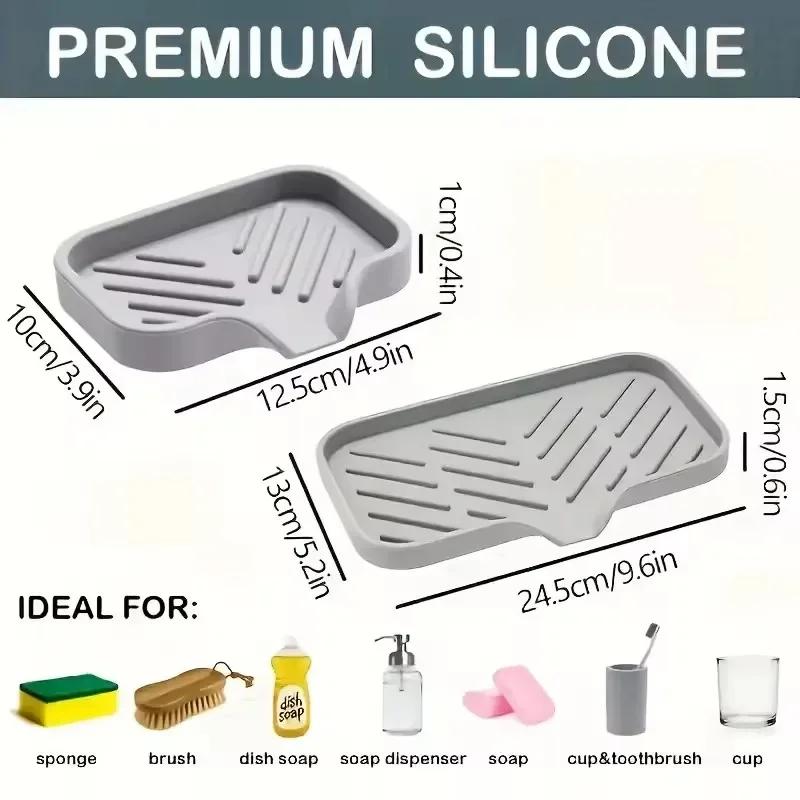 New Silicone Faucet Mat Kitchen Sink Tray Soap Dispenser Sponge Drain Pad Sink Splash Drying Mat Countertop Storage Tray