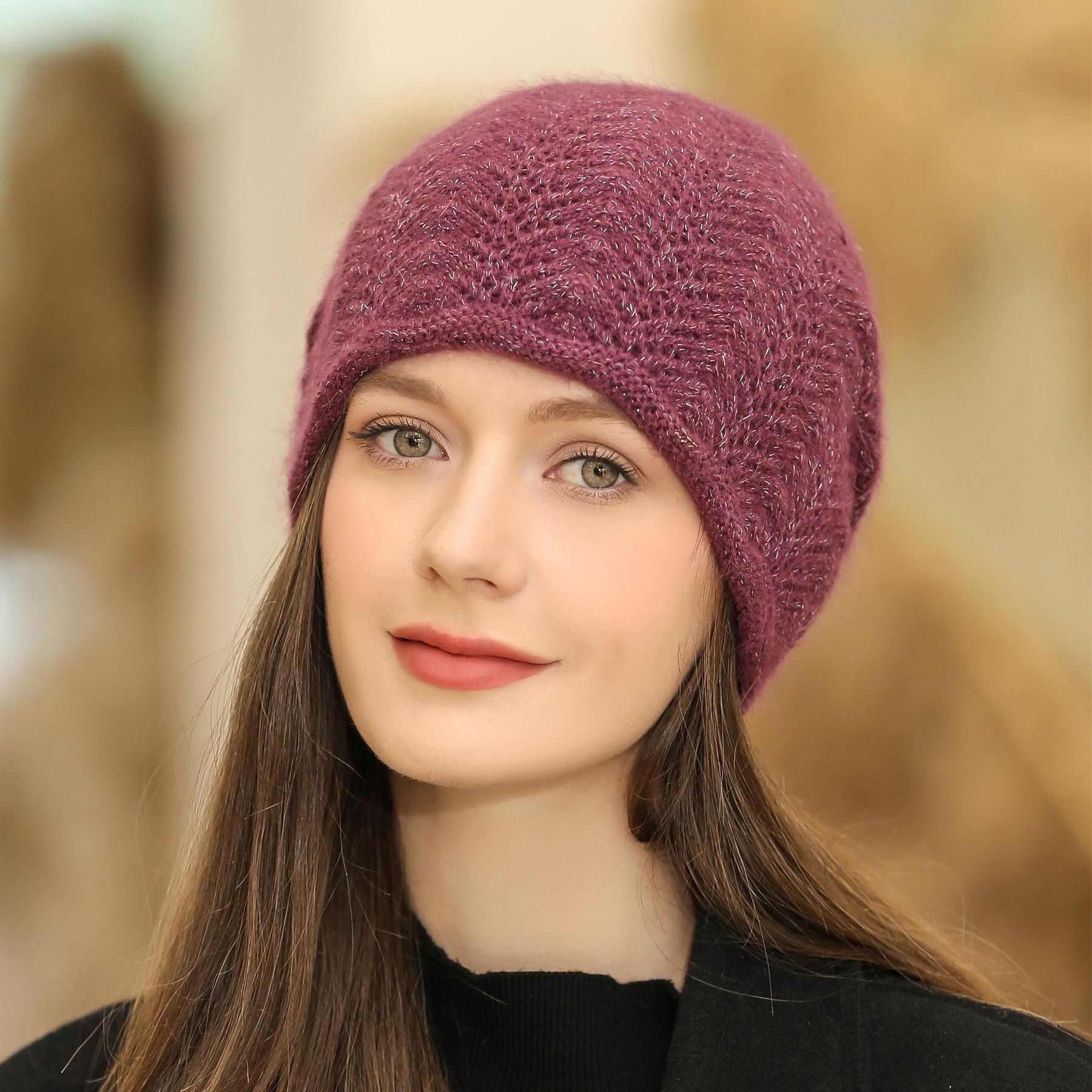 

Жіноча осінь-зима універсальна тепла однотонна в’язана вовняна шапка із захистом вух OneSize темно-червоний колір