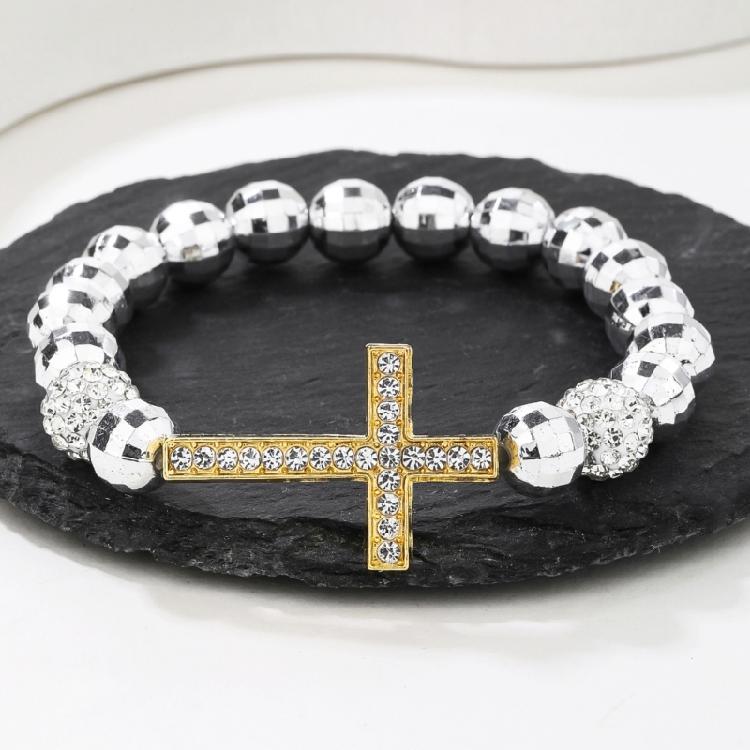 Expandable Wrist Jewelry with Intricate Religious Pendant and Alloy Construction Beaded Bracelet Suitable for Daily Styling