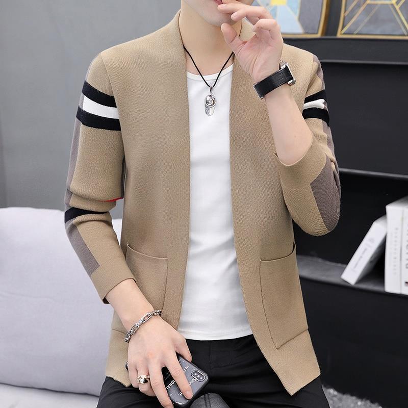 New In Autumn and Winter, Cardigan Sweater Men's Knitted Sweater, Versatile Casual Stripes Trendy and Handsome Men's Top