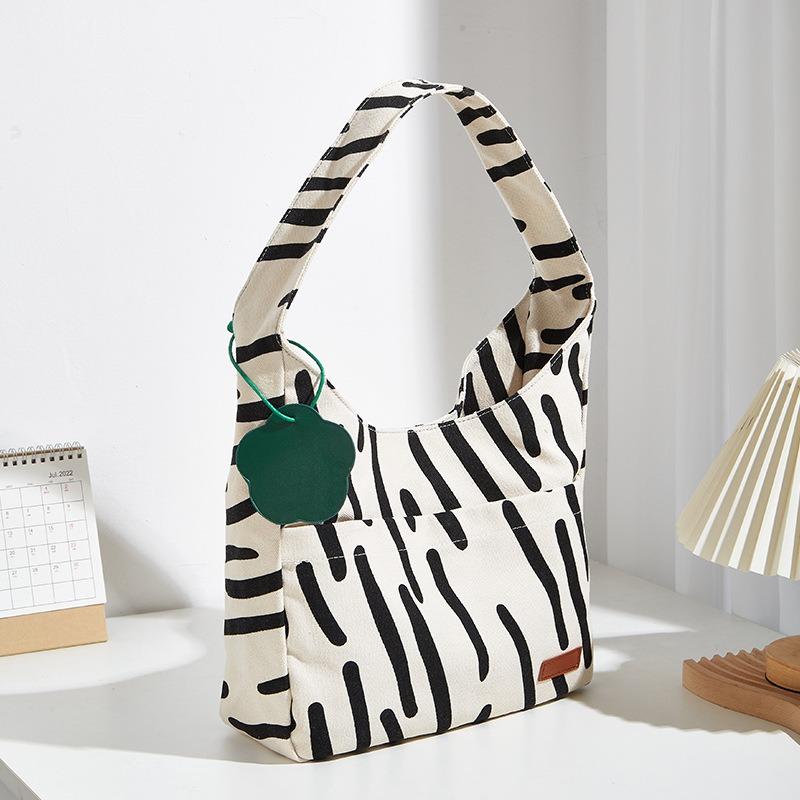 Niche Design New Women's Bag Striped Contrasting Color Handbag Canvas Soft-sided Tote Bag Cute Large-capacity Shoulder Bag
