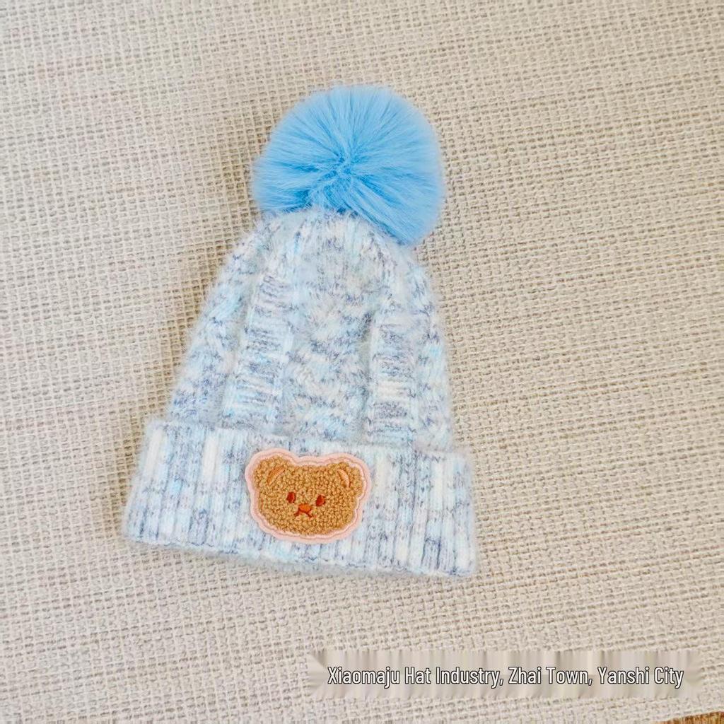 Cozy Autumn/Winter Knit Beanie for Boys and Girls – Cute Pom-Pom Bear Design