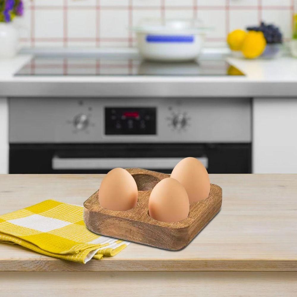 Handle Wood Egg Holder Double Row Wood Egg Tray Sturdy Egg Organizer Rack  Countertop