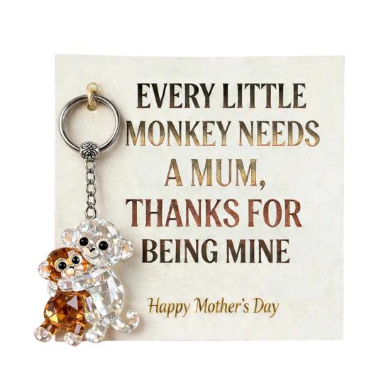 Punch The Monkey Crystal-like Keychain Monkey Holding Plush Toy Mother Day Gift Backpack Purse Car Accessories Horizontal