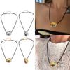 Stylish Metal Oval Shaped Neckchain Geometric Pendant Necklace Adjustable PU Leather Cord Clavicle Chain Elegant Jewelry