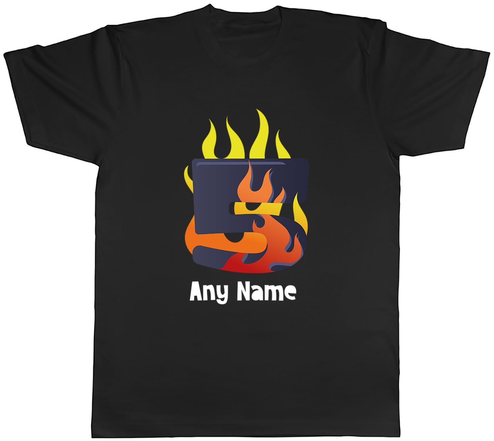 Personalised Number Day Flame Digit 5 Five Mens T-Shirt Tee Gift Top S