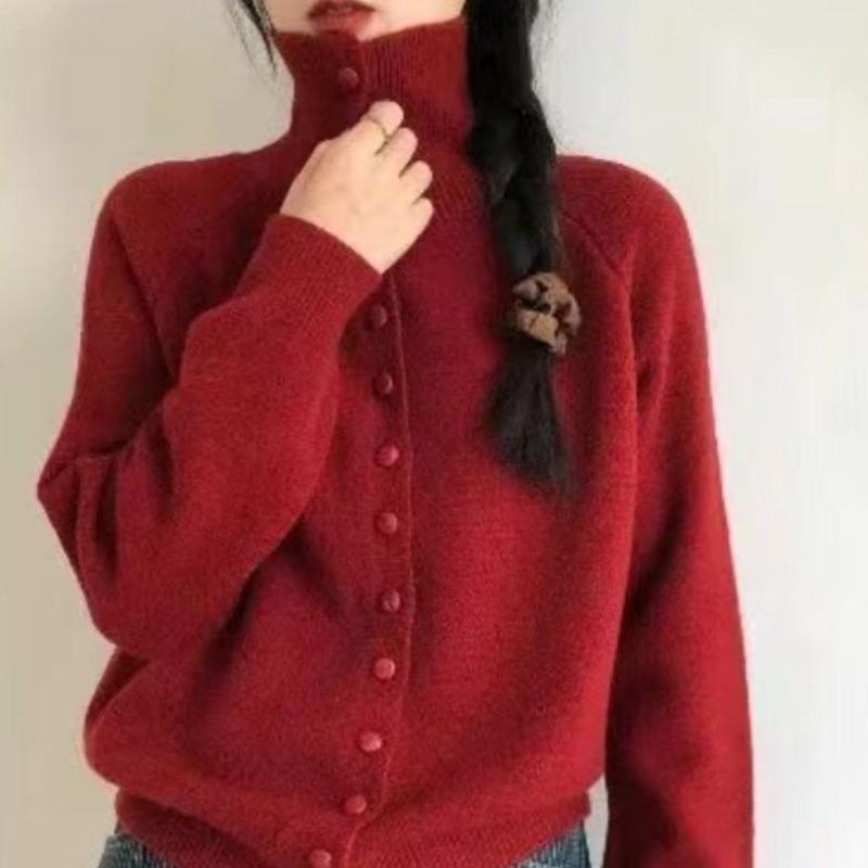 2026 New Soft High Neck Button Down Womens Cardigan Sweater Korean Style Ins Fashion Winter Fall Cozy Knit