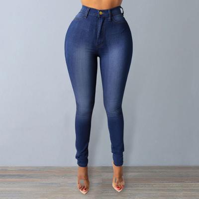 Frauen Einfarbig Skinny Fit Gewaschene Jeans Hohe Taille Zipper Taste Fly Taschen Denim Bleistift Hosen Streetwear