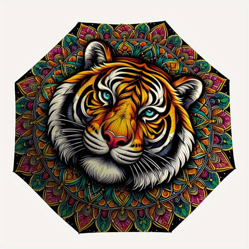 

1pc Tiger Mandala PrintAutomatic Folding Umbrella, Portable & Foldable Design with 8 Ribs, Casual Outdoor Accessory yy250804158
