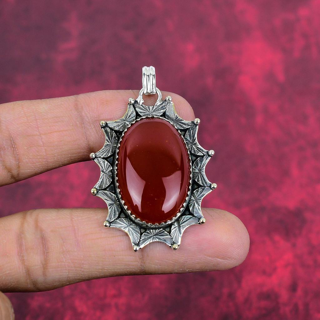 Karneol 925 Sterling Silber Anhänger, handgefertigter Edelstein Anhänger Schmuck, Geschenke für Frau Brandneuer Anhänger