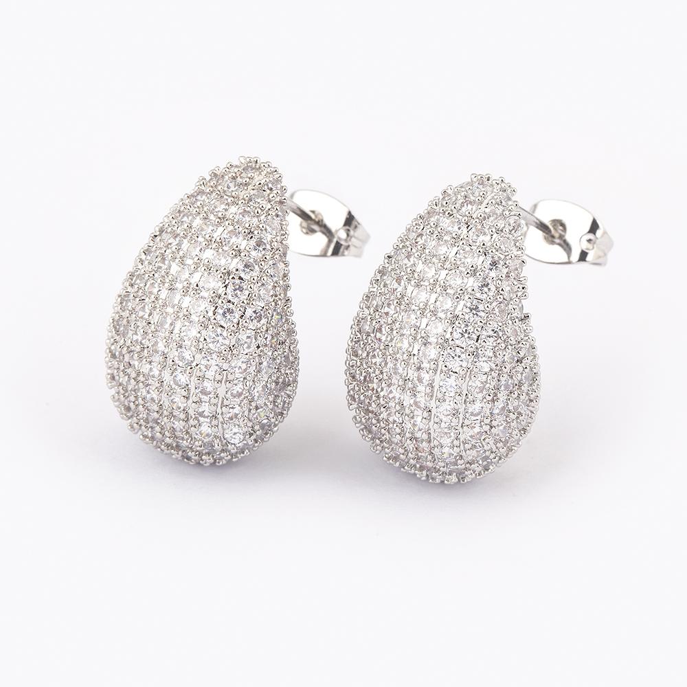 Nidin Hot Sale Glossy Waterdrop Full Zircon Earrings for Women Lightweight Hollow Gold/Silver Color Chunky Hoops Fashion Jewelry