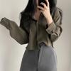 Simple Single Breasted Loose Casual Solid Long Sleeved Shirt And Blouse Office Lady Trend Short Top Simple Elegant White Clothes