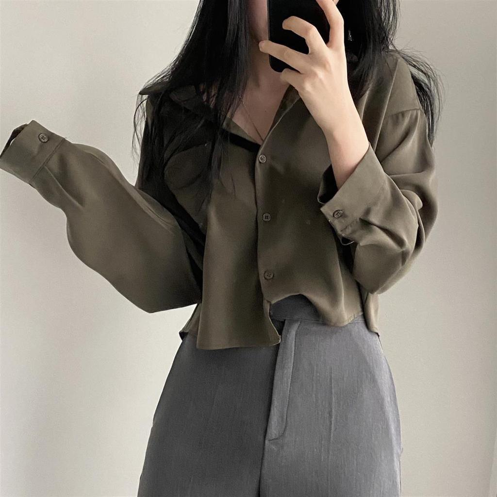 Simple Single Breasted Loose Casual Solid Long Sleeved Shirt And Blouse Office Lady Trend Short Top Simple Elegant White Clothes