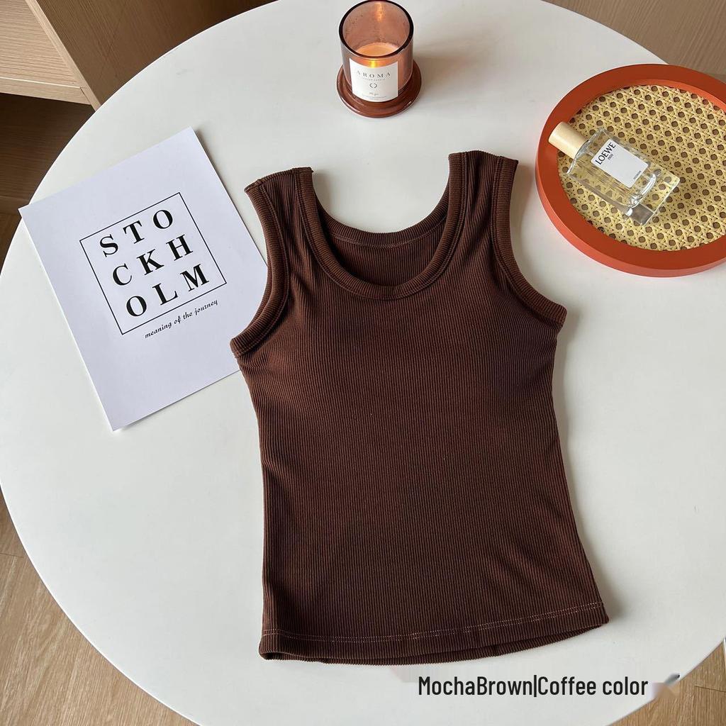 Women's Multicolored Ribbed Tank Top with Chest Pads – Versatile, Comfortable, and Slimming