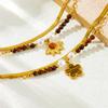 Fashionable Retro Double-Layer Tiger Eye Beaded Chain Gold-Plated Steel Bracelet