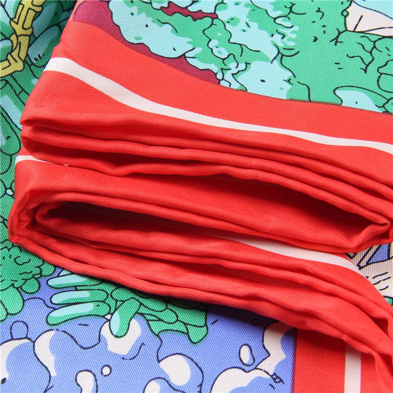 New Handmade curled silk scarf women 90cm Underwater world Print twill square scarf Retro printing silk scarf shawl Headband