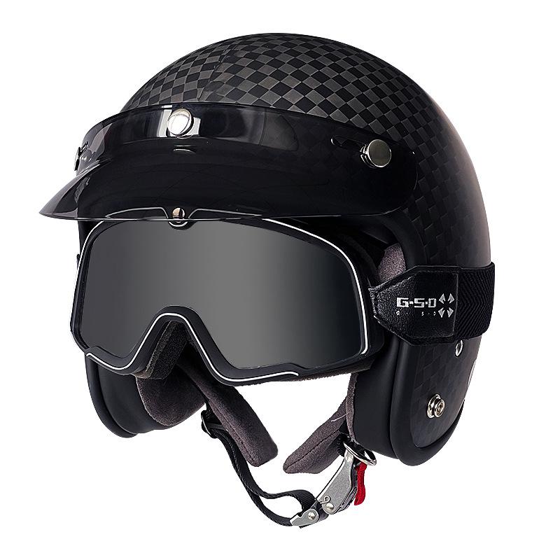 3C Certified Retro Harley Carbon Fiber Motorcycle Helmet, Unisex All-Season Winter Half Helmet