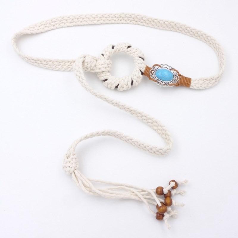 Self Tie Waist Belt for Women Ethnic Style Braided Dress Belt with Fringes&Beads