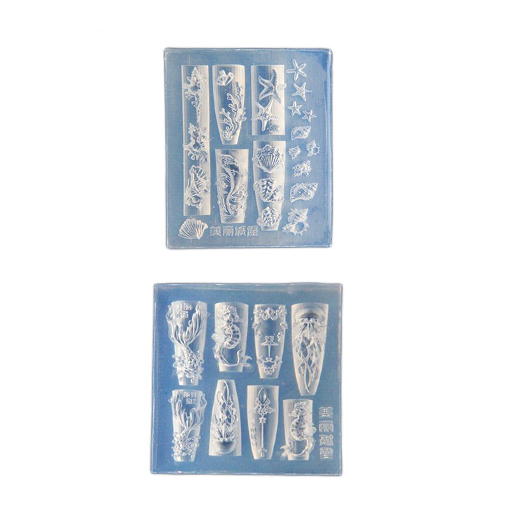 Sea Life Nail Stamping Set Silicone Molds Nail Art Designing Mold Suitable for Creative Manicure with Whales and Shells