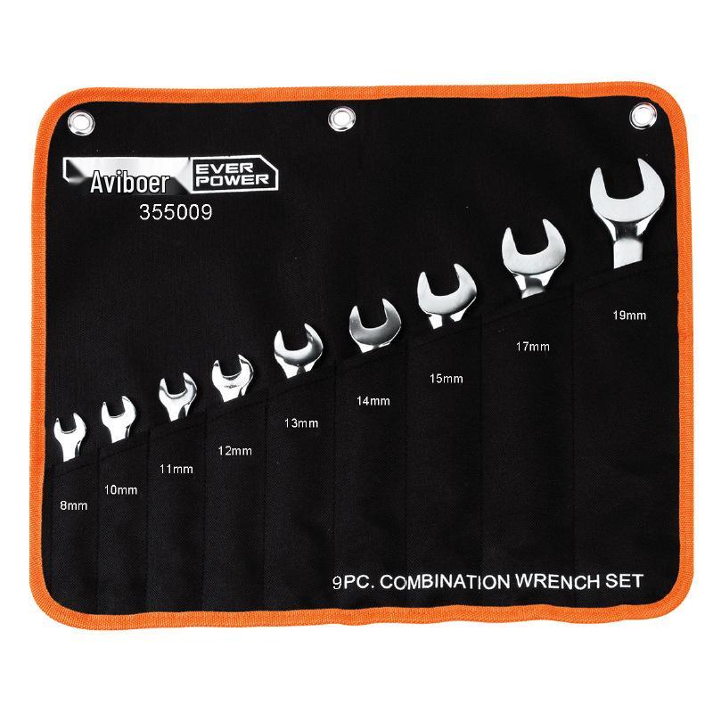 AIBOWEI 9-Piece Chrome Vanadium Mirror Finish Dual-Use Wrench Set 355009
