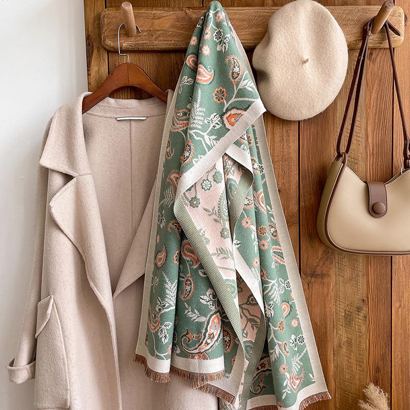 Schal Damen Winter Explosion Schal Draußen Bürodecke Sofadecke Retro Blume Imitation Kaschmir Fransen Schal