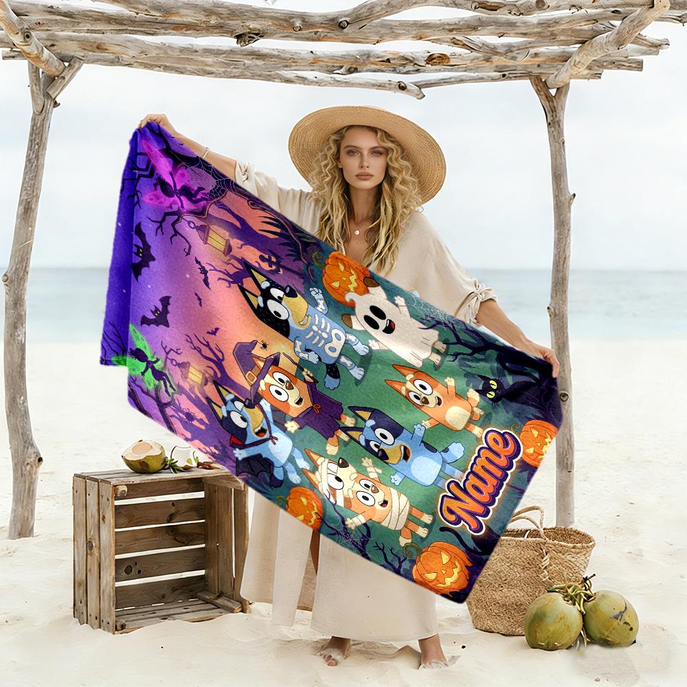 Halloween Bluey Family Customize Your Name Beach Towel Quick-Dry Soft Microfiber Portable for SwimmingBeachCamping Travel Beach AccessoriesGym