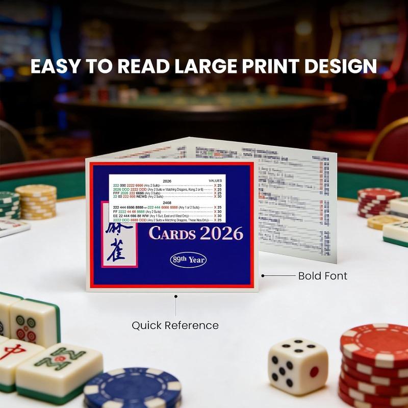 2026 Mahjong Cards Official Revision, Large Print Easy To Read, American Mahjong Reference Cards for Enthusiasts Ginners, 4 Pack