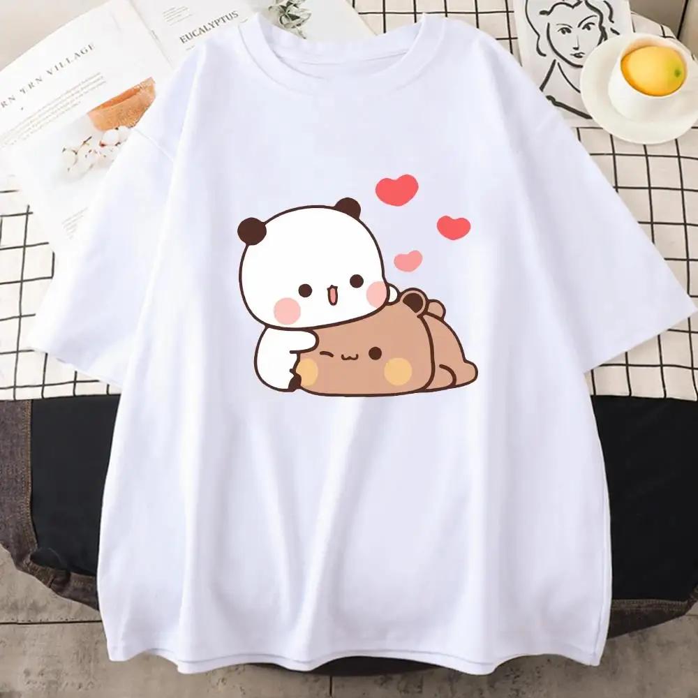 Anime Cartoon Panda Bear Bubu and Dudu T Shirt Kawaii Graphic Printed T Shirt Fashion Crew Neck Plus Size T Shirt Women