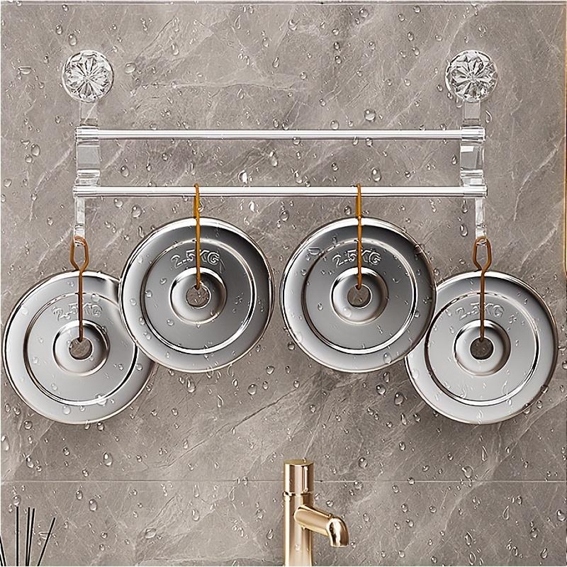 1pc Suction Cup Towel Rack with Hooks, No Hole Towel Storage Rack for Bathroom, Wall Mounted Towel Rack, Bath Towel Hanging Bar