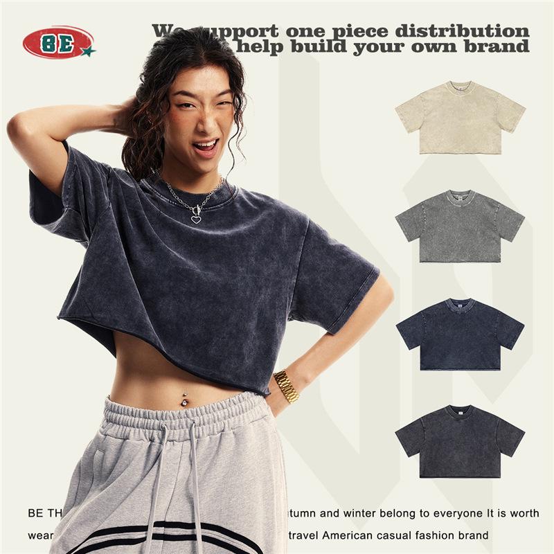 

Women s Trendy Distressed Round Neck Crop T-Shirt Small