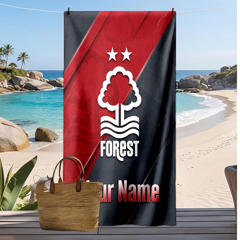 Telo Mare Personalizzato Stampato Nottingham Forest FC Logo Calcio Supporto Nome Personalizzato Testo Asciugamano Assorbente Per Sport Viaggio Regalo Speciale