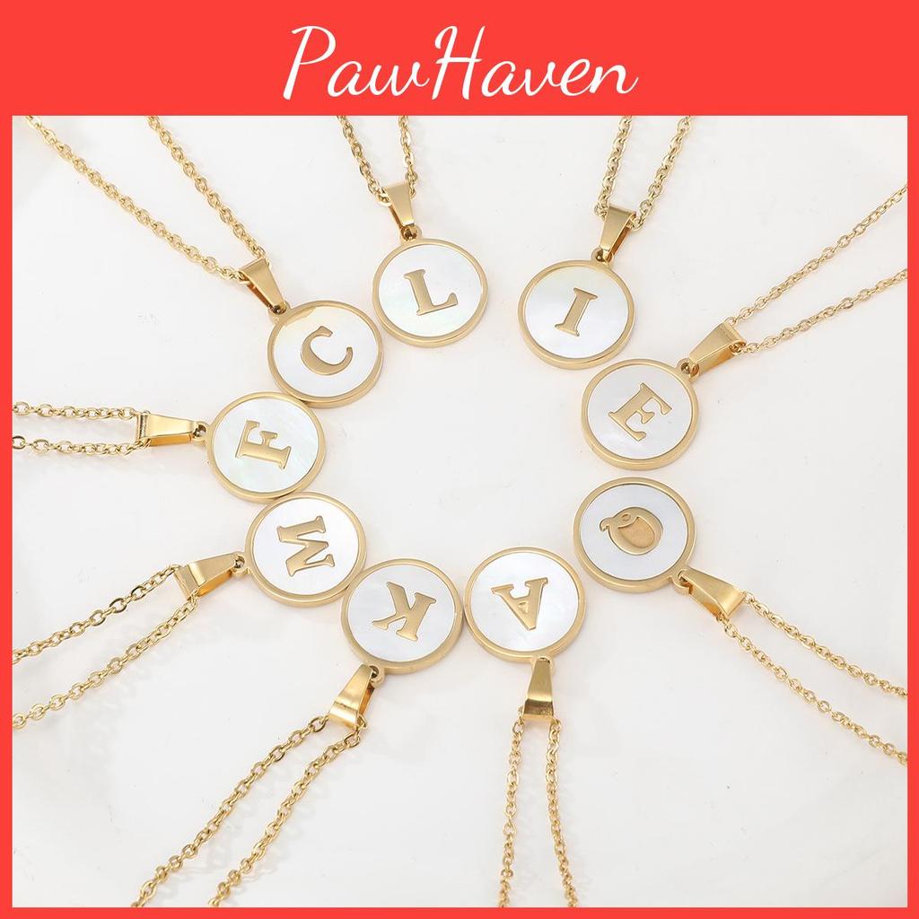 Cross-border European And American Ins Style Stainless Steel Shell Letter Necklace Round Titanium Steel Pendant Necklace With English Letters