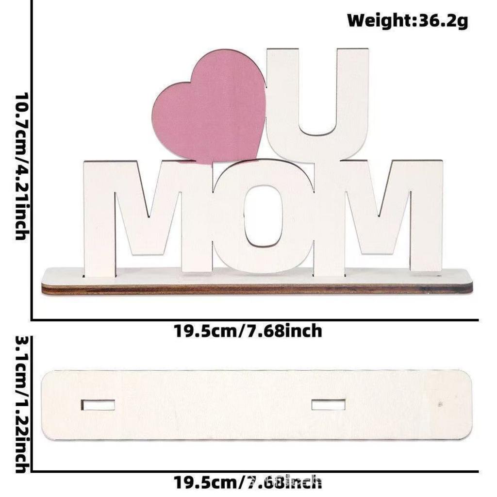 Mother's Day Wooden Decoration Freestanding MOM Letter Table Decor Parent's Day Desk Sign Heartfelt Message Wooden Mom Plaque