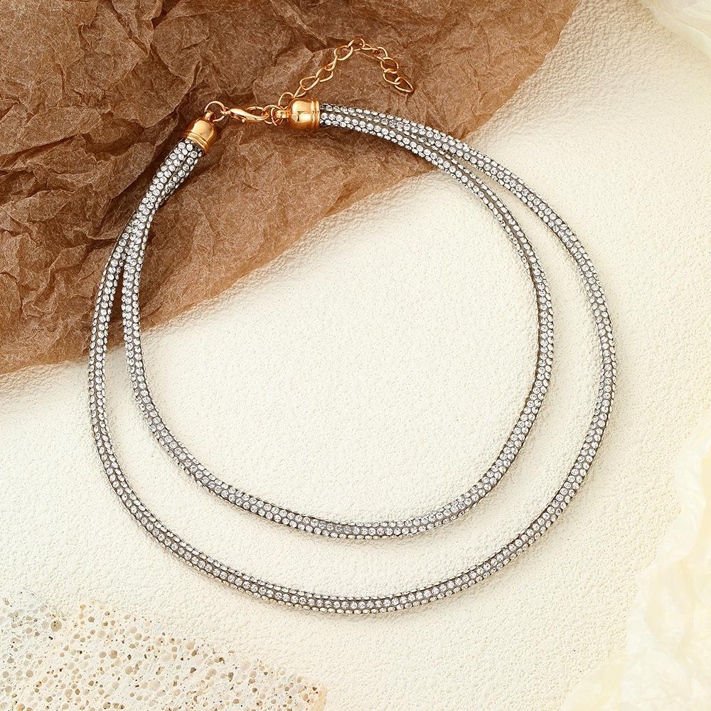 Rhinestone Love Irregular Multi-Layer Collarbone Chain Bracelet, Leopard Print High-End Metal Style Fashion Jewelry Women