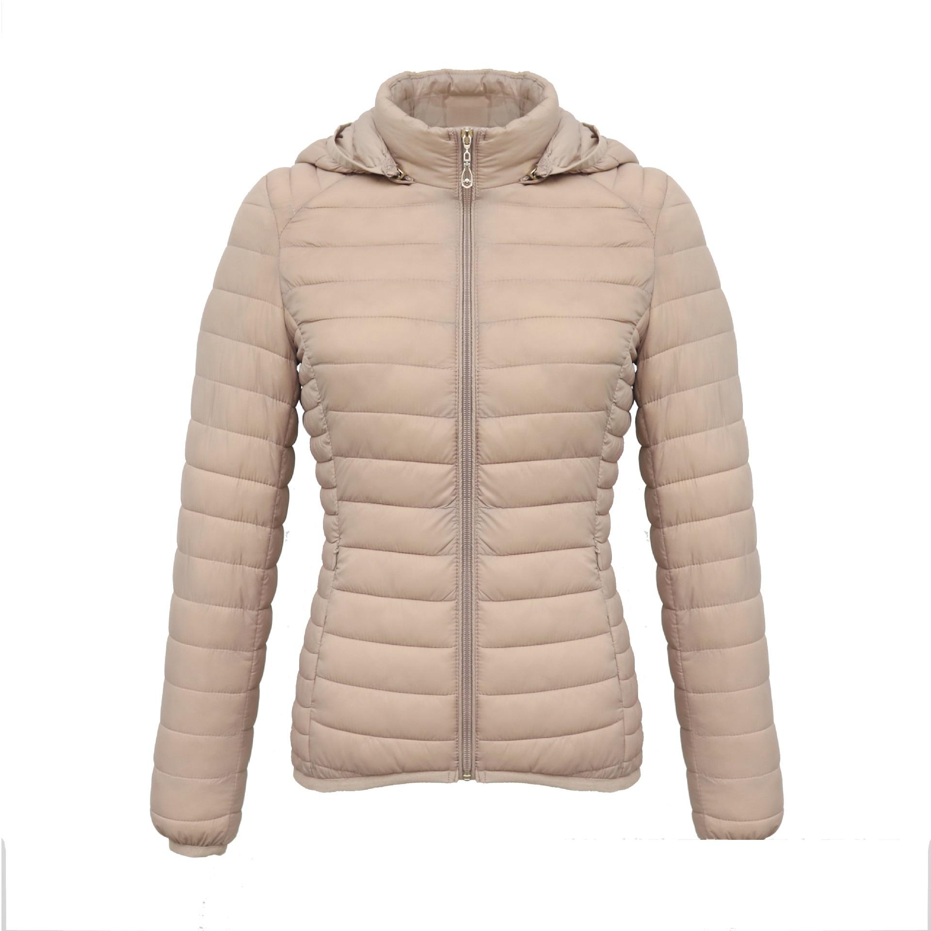 

Зимова парка Ультралегка стьобана пухова куртка Жіноче пальто Капюшон Для вулиці Тепла Легка Верхній одяг з сумкою для зберігання L бежевий