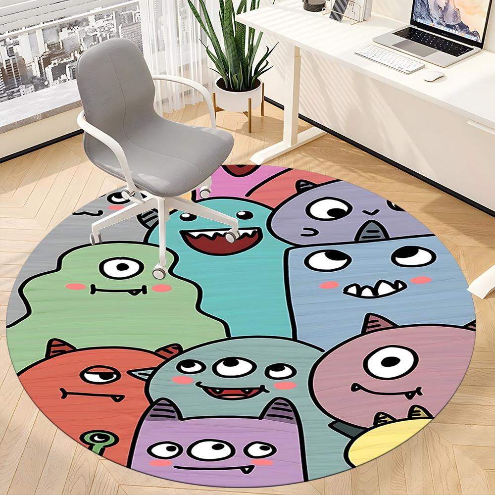 1pc Monster Creatures Office Round Area Rug, Under Office Chairs Bedroom Living Room Home Decor, Room Deco