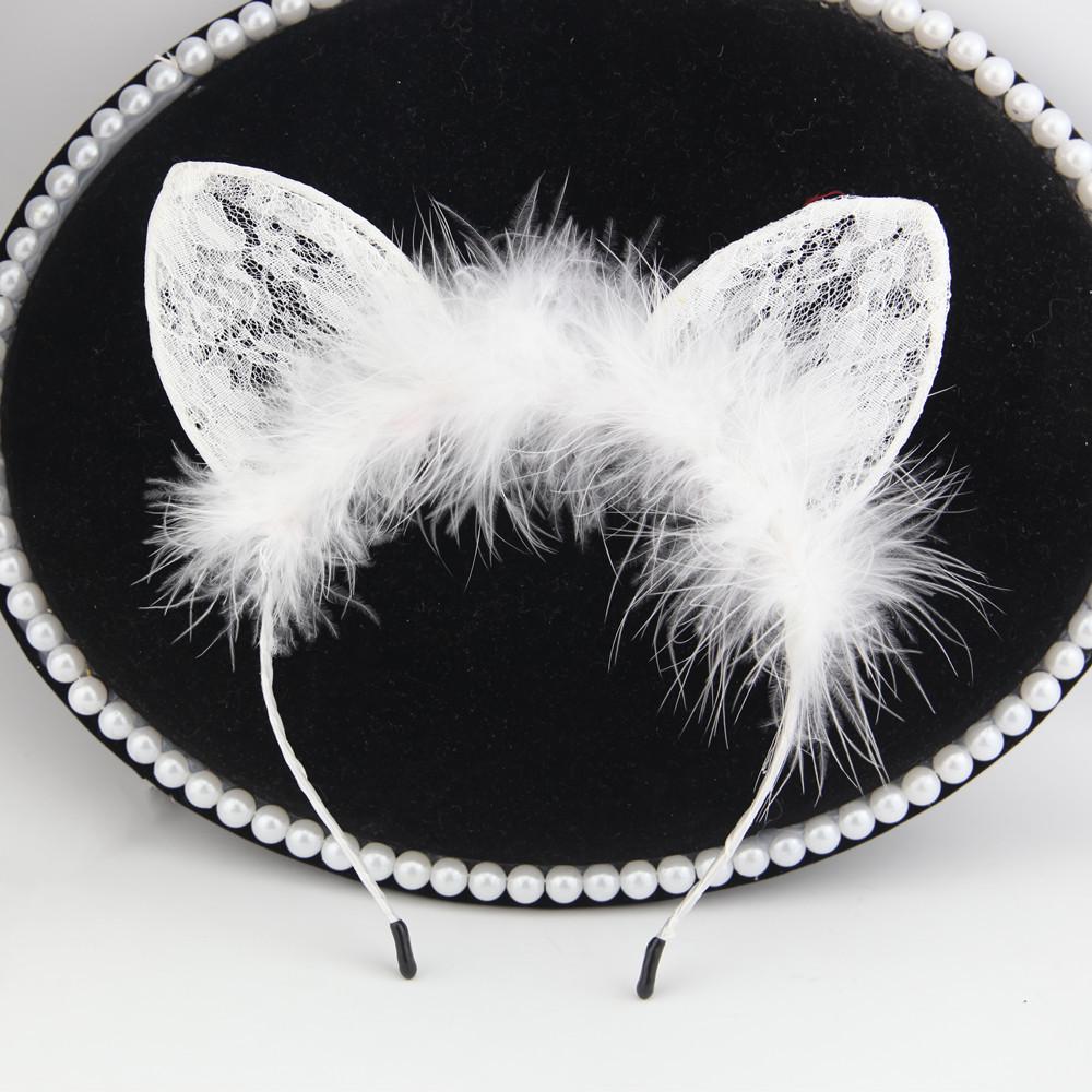 Feather Lace Cat Ears Headband - Christmas & Party Accessory
