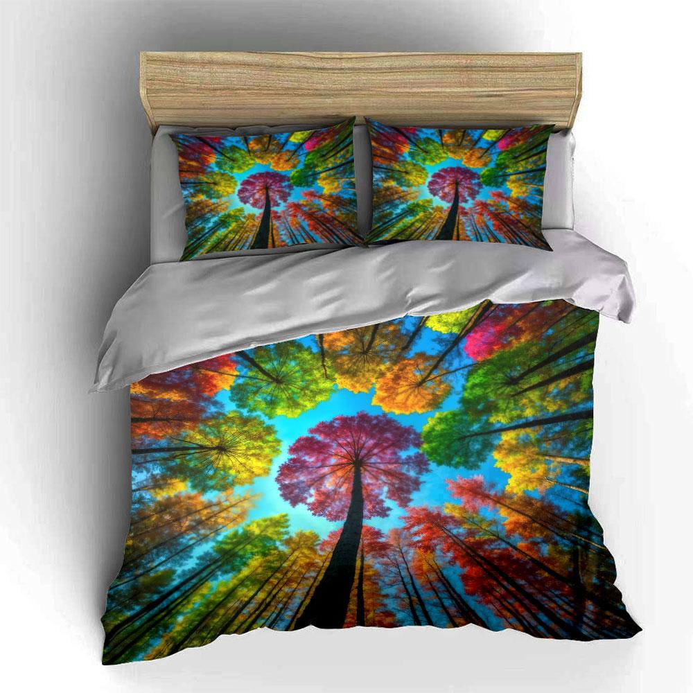 Colorful Forest Canvas Art Set Soft Skin-Friendly Bedding Set Includes 1 Duvet Cover And 2 Pillowcase, Gift