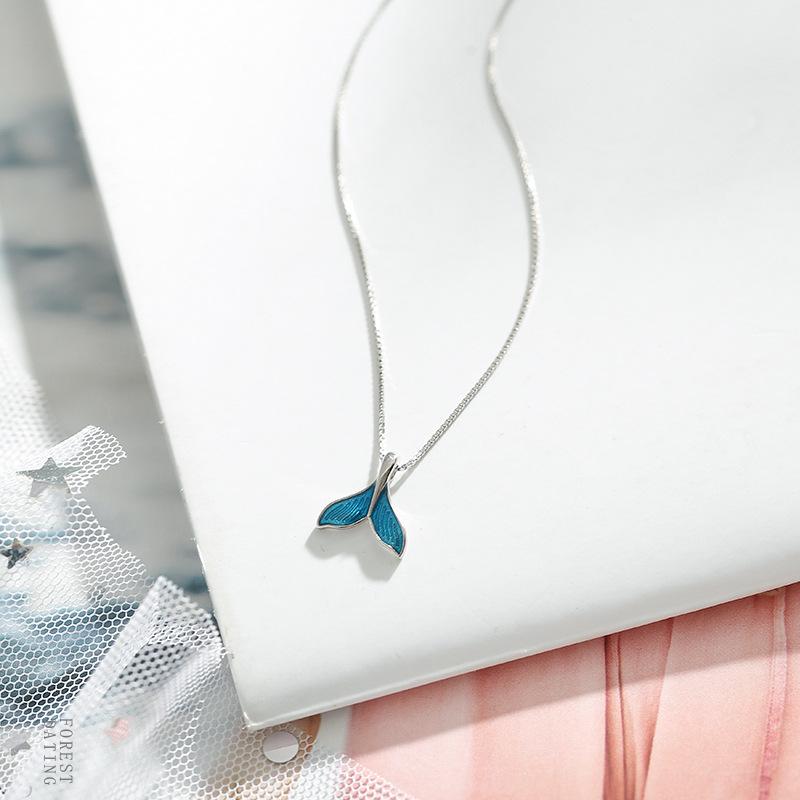VENTFILLE Silver Color Necklace for Women Girl Gift Blue Sea Whale Mermaid Tail Jewelry Dropship Wholesale