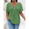 Spring and Summer Large Size Zipper Short Sleeve Women T-shirt Loose Fashion New Solid Color Tops Casual Simple Elegant Blouse Office Women's Clothing