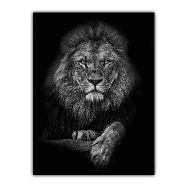 Nova pintura em tela de arte moderna nórdica animal pôster de leão preto e branco pintura de parede de escritório sala de estar decoração de casa mural sem moldura