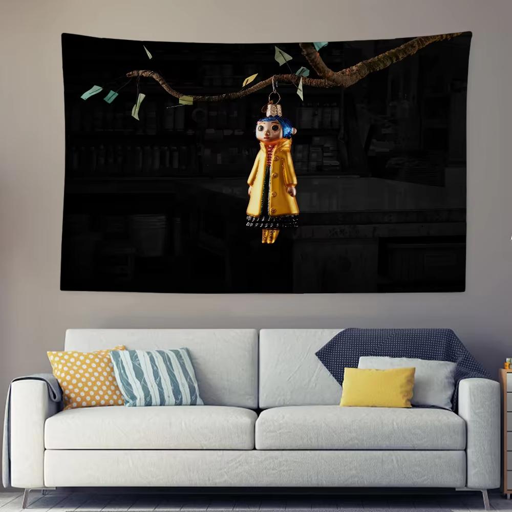Coraline Film Cartoon Aesthetic Wall Hanging Tapestry Funny Cool Bedroom Decor Background Hanging Cloth for Room