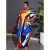 Plus Size Allover Print Dress, Casual Short Sleeve Crew Neck Maxi Dress For Spring & Summer, Women's Plus Size Clothing